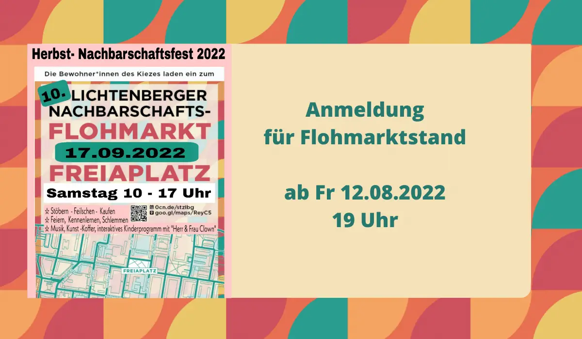Bannerankündigung für Anmeldung des Flohmarktes auf dem Freiaplatz am 17.09.2022